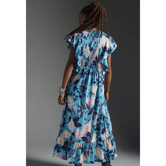 Anthropologie Maeve The Cassandra Maxi Dress Size S Blue Fluttery Maxi - Picture 2 of 14